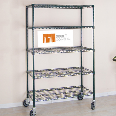Carbon steel dark green wire mesh cart finishing rack storage shelves