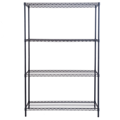 Four levels of black heavy duty shelving